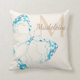 Chic Whimsical Elegant Blue Butterfly Monogram Kissen
