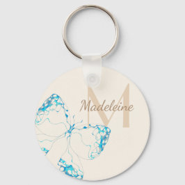 Chic Whimsical Elegant Blue Butterfly Monogram Schlüsselanhänger