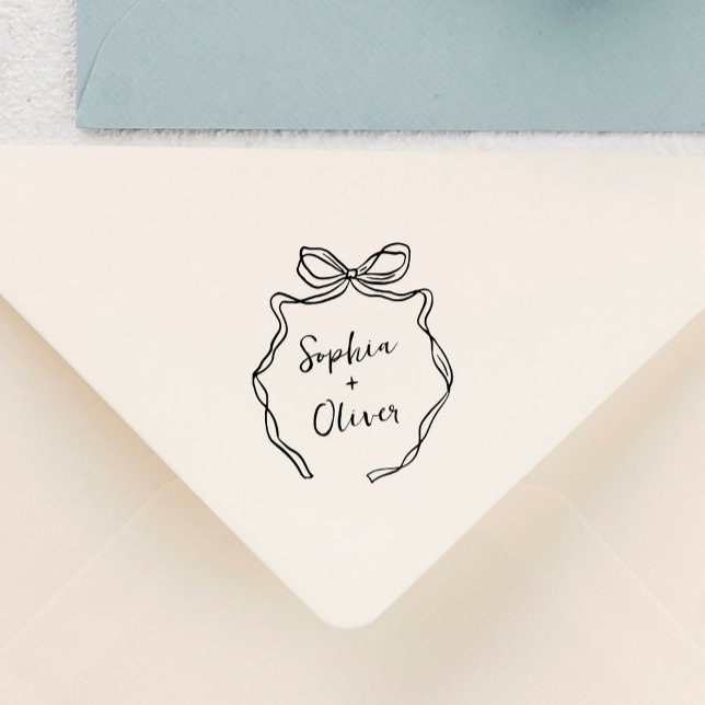 Chic Whimsical Hand Drawn Bow Wedding Permastempel (Von Creator hochgeladen)