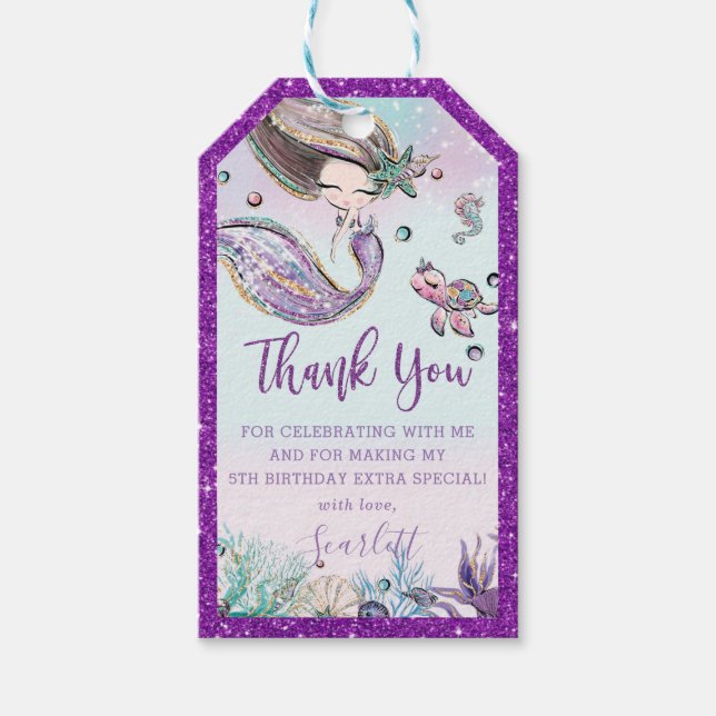 Chic Whimsical Mermaid Birthday Vielen Dank Geschenkanhänger (Vorderseite)