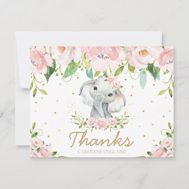 Chic Whimsical Niedlich Elephant Blush Pink Floral Mitteilungskarte (Vorderseite)