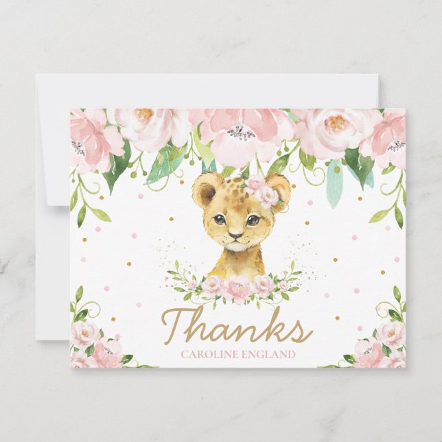 Chic Whimsical Niedlich Lion Blush Pink Floral Mitteilungskarte (Vorderseite)