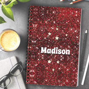 Chic whimsical red black Glitzer monogram Notizbuch