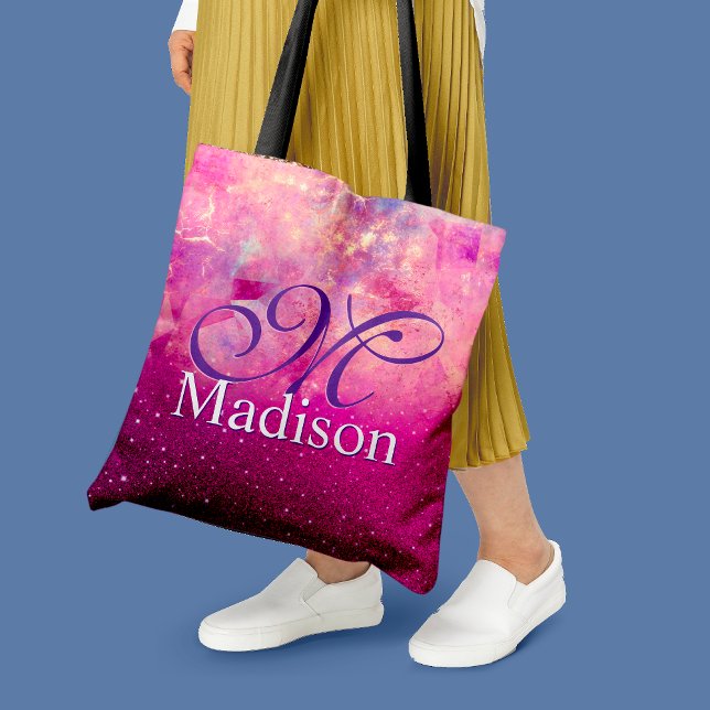 Chic whimsisiasc fuchsia ombre Glitzer monogramm Tasche (Von Creator hochgeladen)