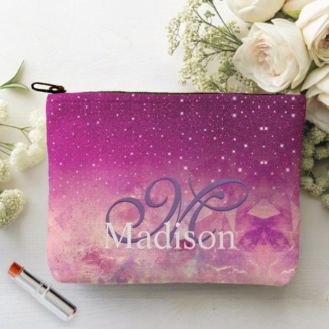 Chic whimsisiasc fuchsia ombre Glitzer monogramm Zubehörtasche (Von Creator hochgeladen)