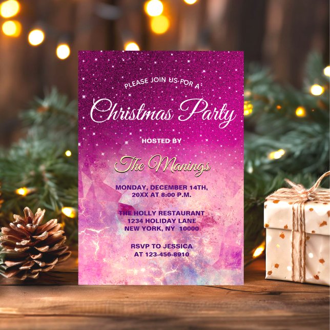 Chic whimsisic pink ombre Glitzer Weihnachten Einladung (Von Creator hochgeladen)