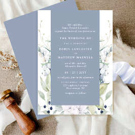 Chic White and Dusty Blue Floral Wedding Einladung