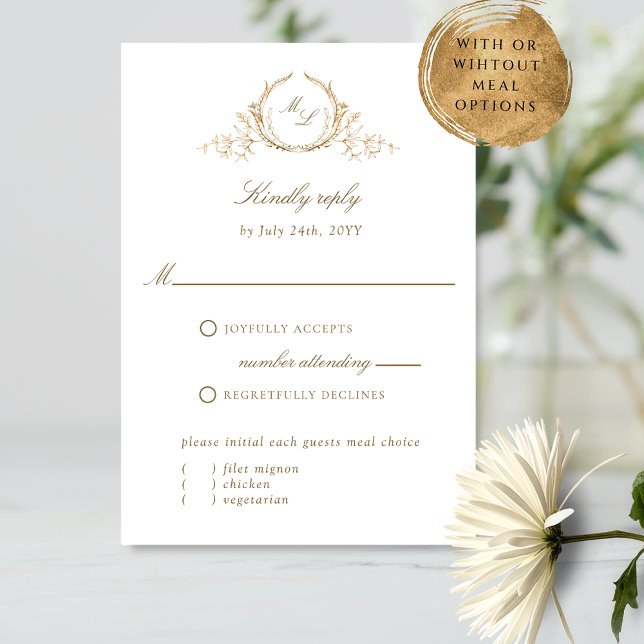 Chic White and Gold Monogram Calligraphy RSVP Card Karte (Von Creator hochgeladen)