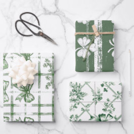 Chic White and Sage St. Patrick's Bow Set von 3 Geschenkpapier Set