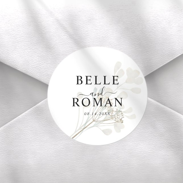 Chic White & Beige Botancial Wedding Runder Aufkleber (Von Creator hochgeladen)