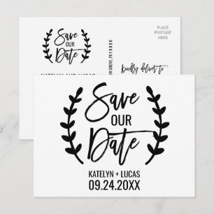 Chic White Black Olive Branches Rettete unser Datu Ankündigungspostkarte