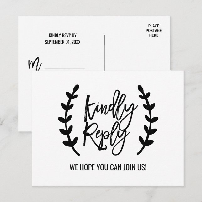 Chic White Black Olive Branches Song Request UAWG Einladungspostkarte (Vorne/Hinten)