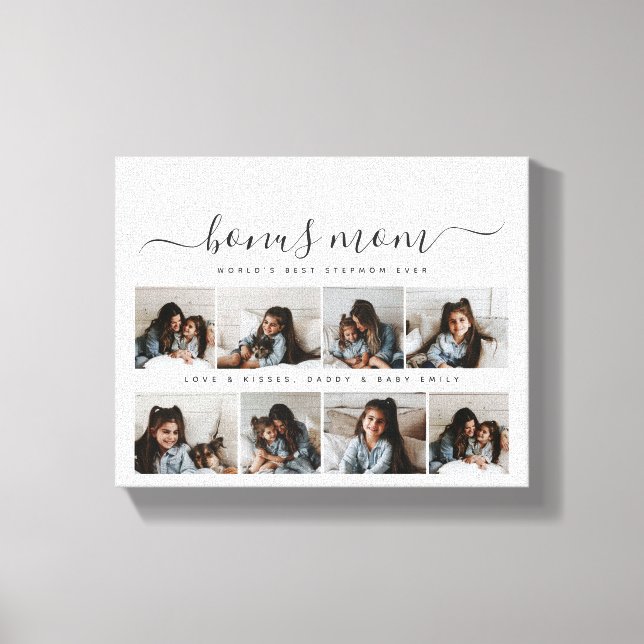 Chic White Black Script Foto Stepmutmütter Day Leinwanddruck (Vorderseite)