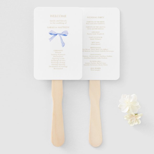 Chic White | Blue Ribbon Knot Fächer (Vorne und Hinten)