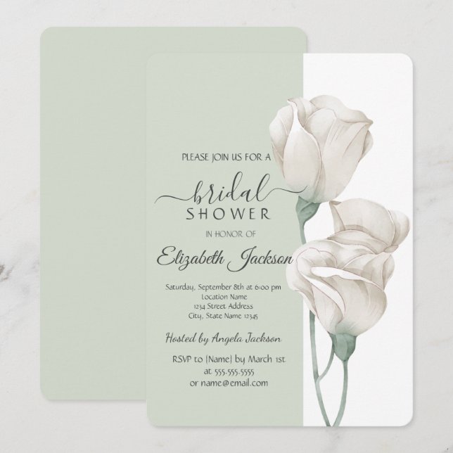 Chic White Blume Rose Brautparty Einladung (Vorne/Hinten)