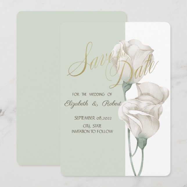 Chic White Blume Rose Save the Date (Vorne/Hinten)