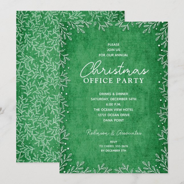 Chic White Botanicals Grüne Weihnachtseinladungen (Vorne/Hinten)