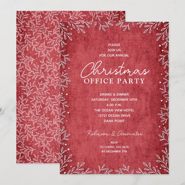Chic White Botanicals Red Christmas Einladungen (Vorne/Hinten)