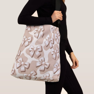 Chic White Bow & Beige Kuh Print Halloween Tragetaschen Mit Langen Trägern