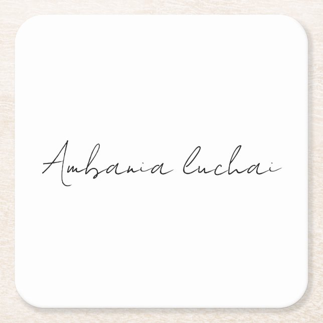Chic White Calligraphy Creative Square Coaster Rechteckiger Pappuntersetzer (Vorderseite)