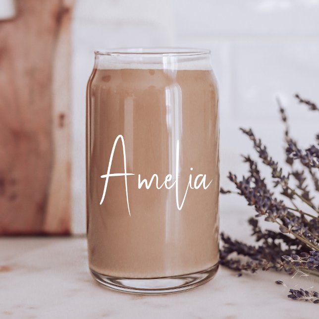 Chic White Calligraphy Script Monogram Dosenglas (Von Creator hochgeladen)