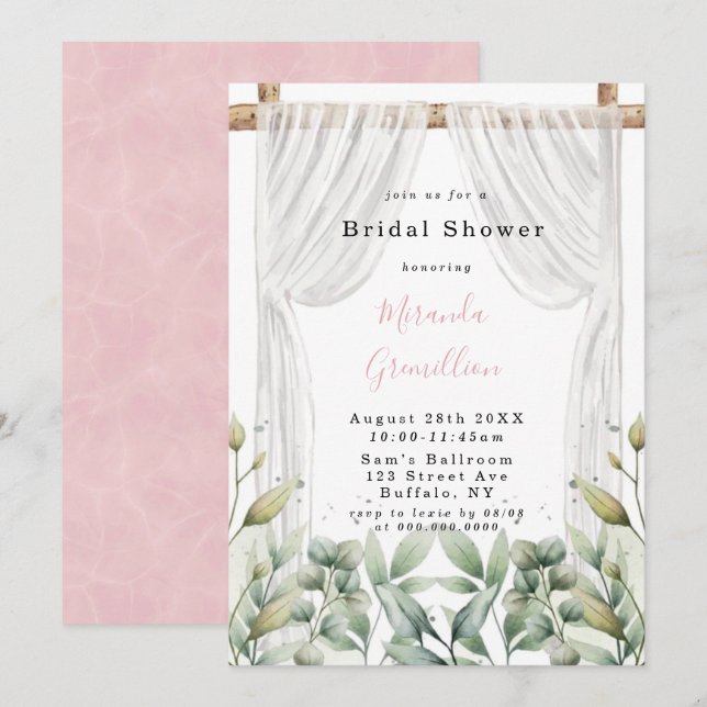 Chic White Canopy Pink Floral Brautparty Einladung (Vorne/Hinten)