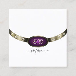 Chic White Chrome Silver Lila Monogram Diamonds Quadratische Visitenkarte