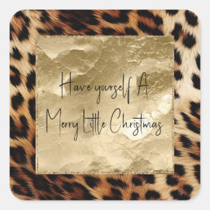Chic White Cream Leopard Gold Glitzer Quadratischer Aufkleber