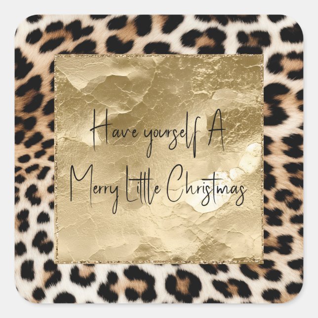Chic White Cream Leopard Gold Glitzer Quadratischer Aufkleber (Vorderseite)