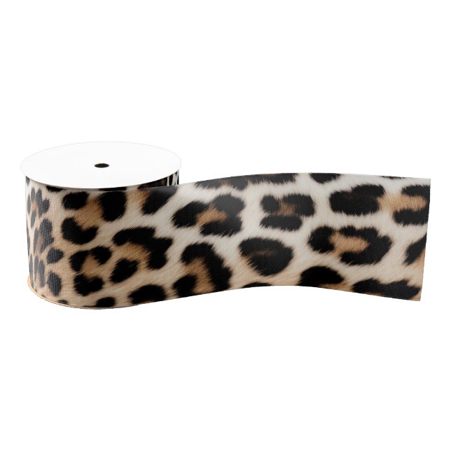Chic White Cream Leopard Print Ripsband (Spule)