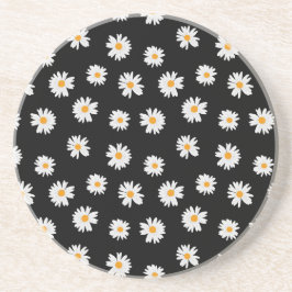 Chic White Daisies Muster auf schwarzem Hintergrun Getränkeuntersetzer