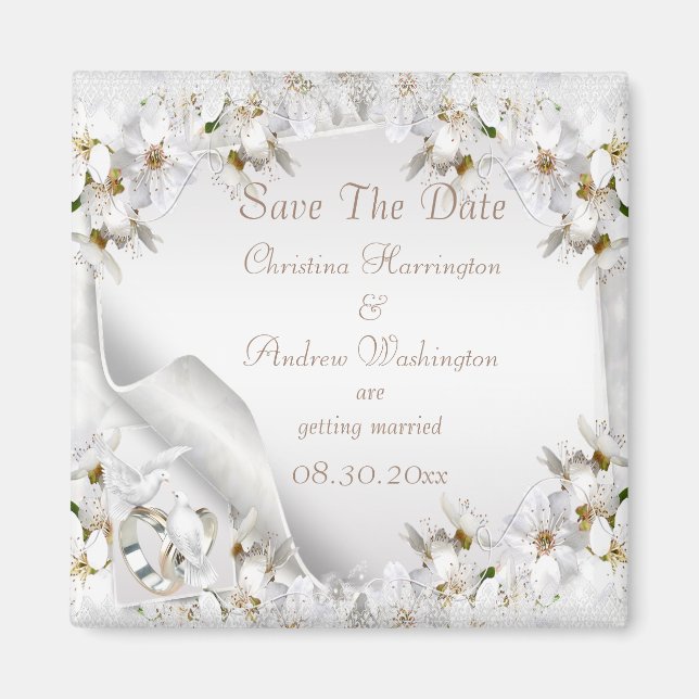 Chic White Dove Paisley Lace Save the Date Magnet (Vorne)