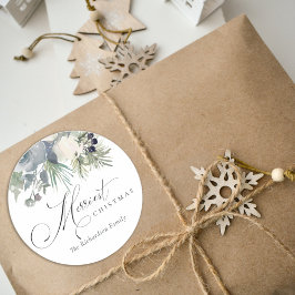 Chic White Dusky Green Merriest Christmas Foliage Runder Aufkleber