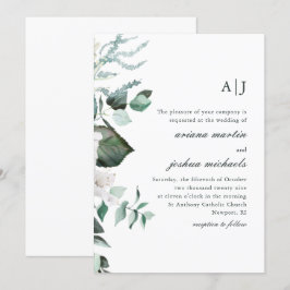 Chic White Floral and Greenery Monogram Wedding Einladung