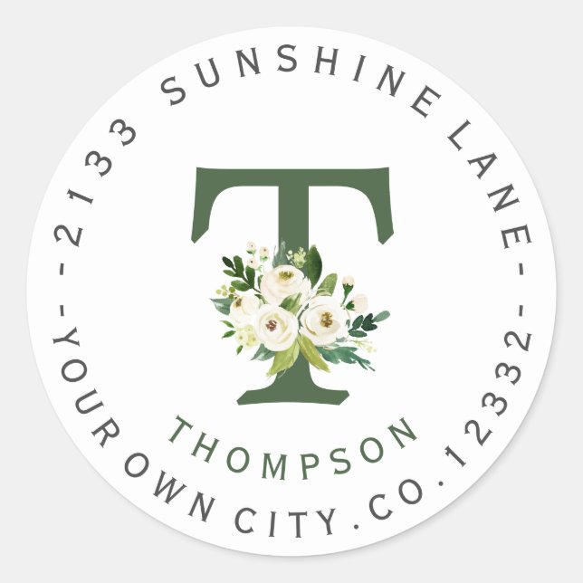 Chic White Floral Circle Address Label Runder Aufkleber (Vorderseite)