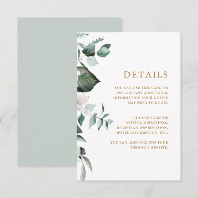 Chic White Floral Guest Information Enclosure Card Begleitkarte (Vorne/Hinten)