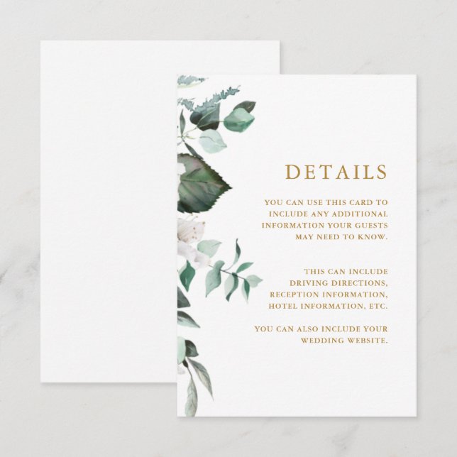 Chic White Floral Guest Information Enclosure Card Begleitkarte (Vorne/Hinten)