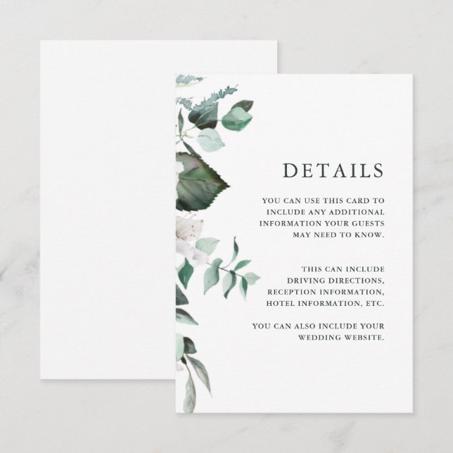 Chic White Floral Guest Information Enclosure Card Begleitkarte (Vorne/Hinten)