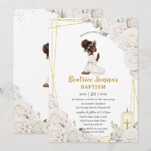 Chic White Floral Taufen Christening Praying Girl Einladung