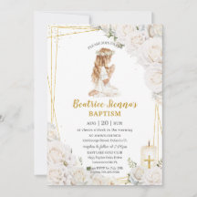 Chic White Floral Taufen Christening Praying Girl