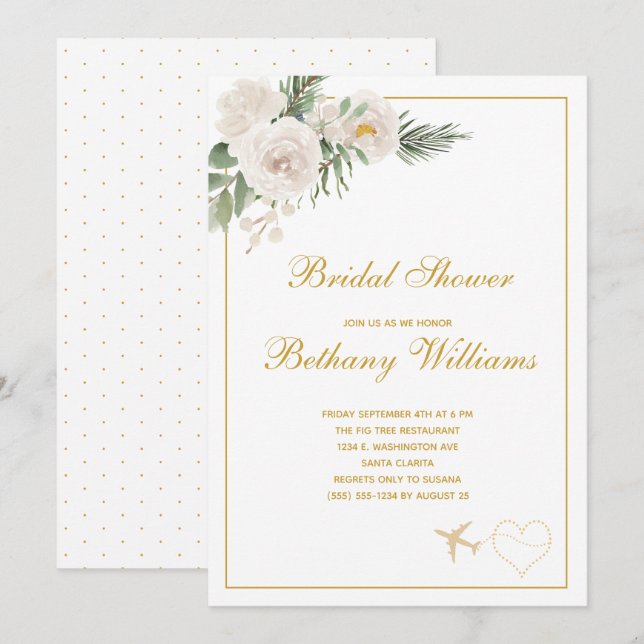 Chic White floral Travel Bridal Shower Invitation (Devant / Derrière)