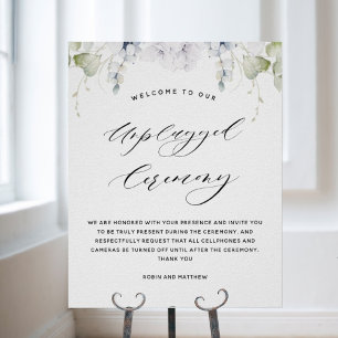 Chic White Floral Unplugged Zeremonie Wedding Sign Poster