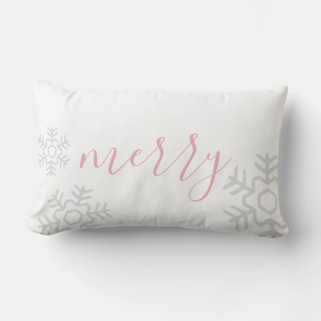 Chic White Frohe Weihnachtsfeiertage Lendenkissen (Vorderseite)