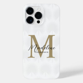 Chic White Gold Anahaw Leaf Script Monogram iPhone 14 Pro Max Hülle