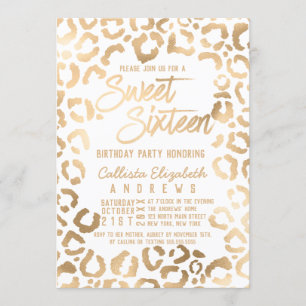 Chic White Gold Cheetah Leopard Sweet 16 Einladung