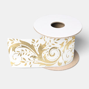 Chic White Gold Floral Scroll Modernes Design Satinband