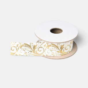 Chic White Gold Floral Scroll Modernes Design Satinband