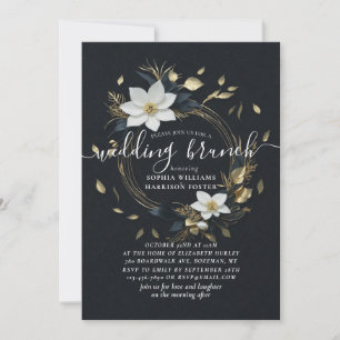 Chic White Gold Floral Wreath Foto Hochzeitsfeier Einladung