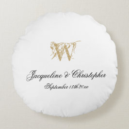 Chic White Gold Monogram New Wedding Keepake Rundes Kissen