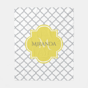 Chic White Graue Quarto Gelbe Mit Monogramm Bezeic Fleecedecke